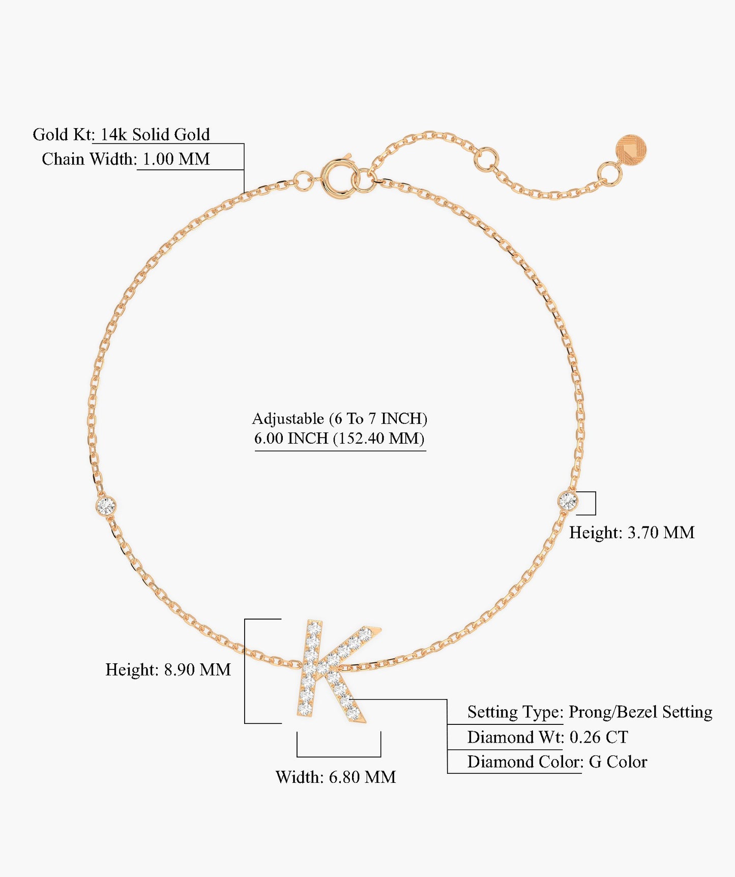 Elegant K Initial Sparkle Bracelet