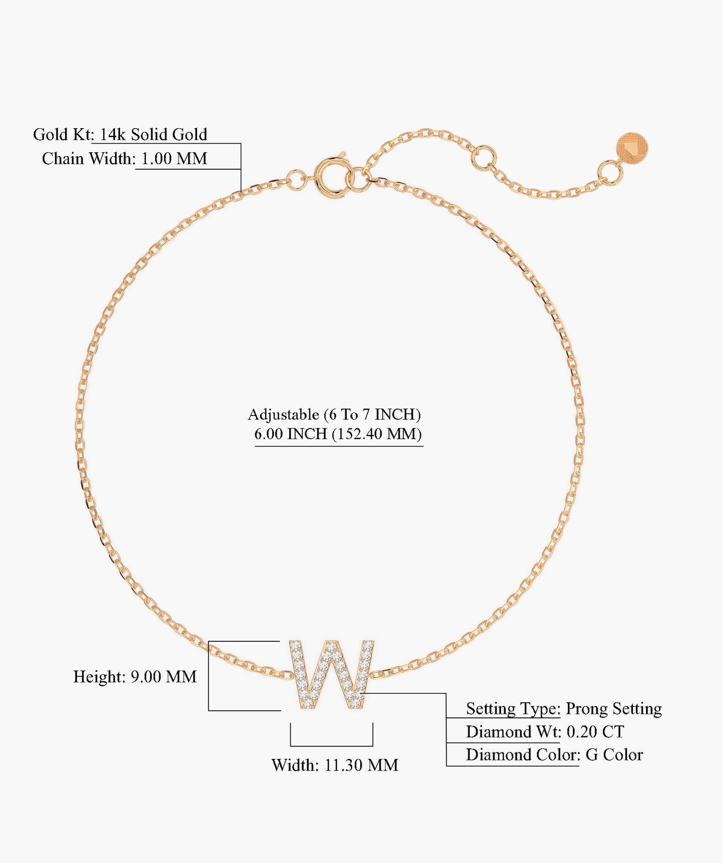 14K Gold Custom Letter Initial Bracelet