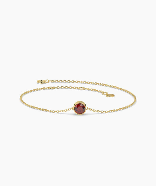 14K Gold Garnet Solitaire Chain Bracelet