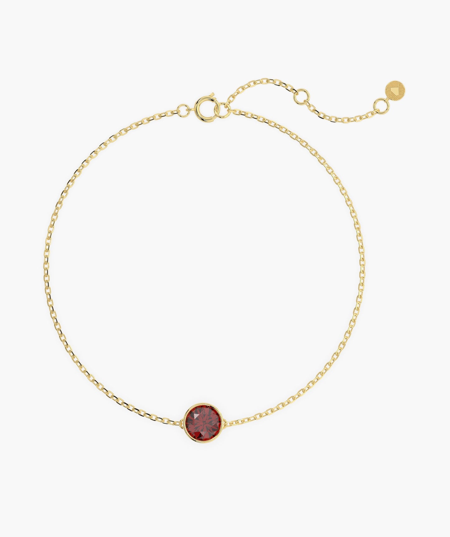 14K Gold Garnet Solitaire Chain Bracelet