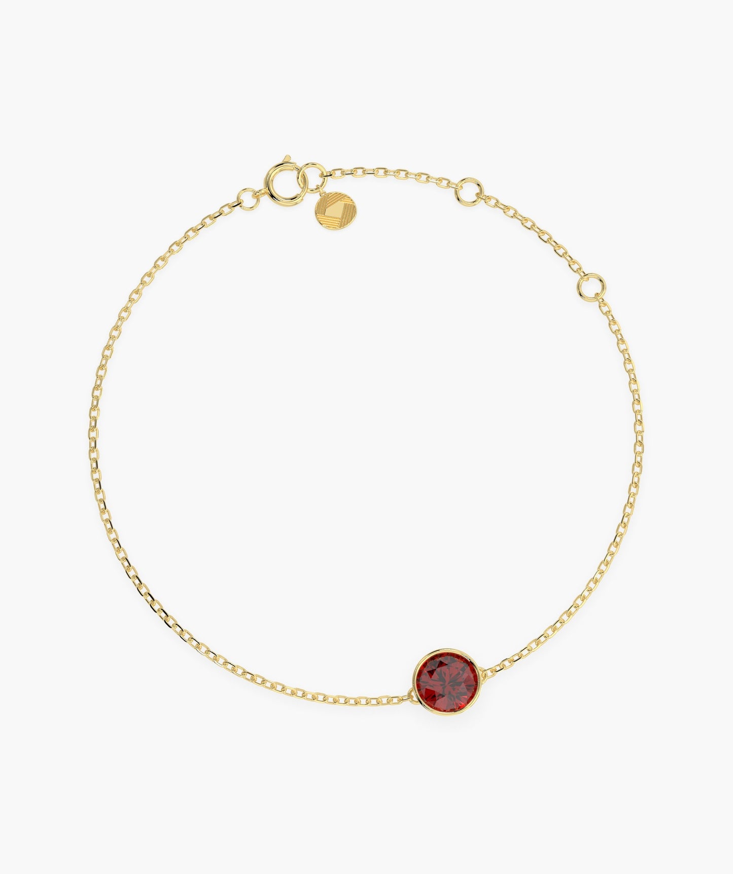 14K Gold Garnet Solitaire Chain Bracelet