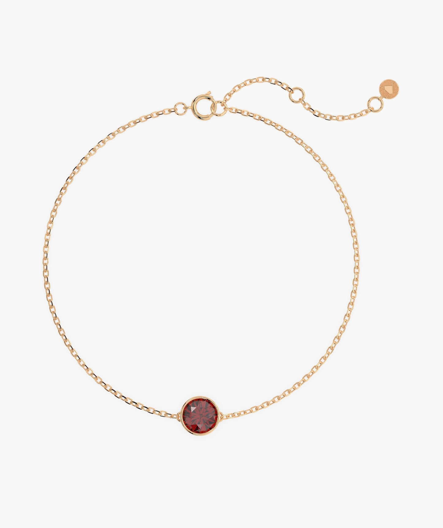 14K Gold Garnet Solitaire Chain Bracelet