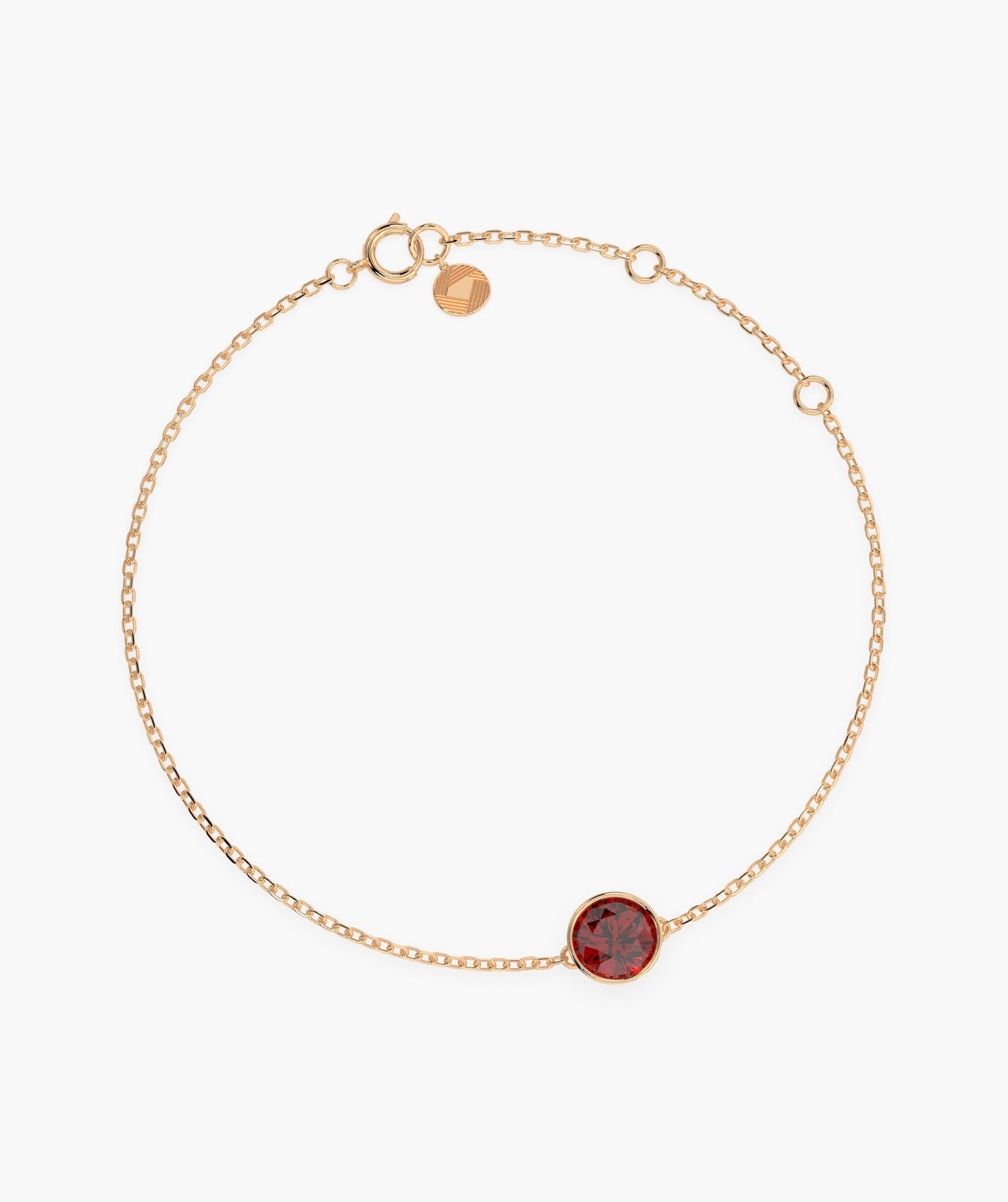 14K Gold Garnet Solitaire Chain Bracelet