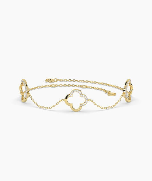 Triple Clover Diamond Charm Bracelet