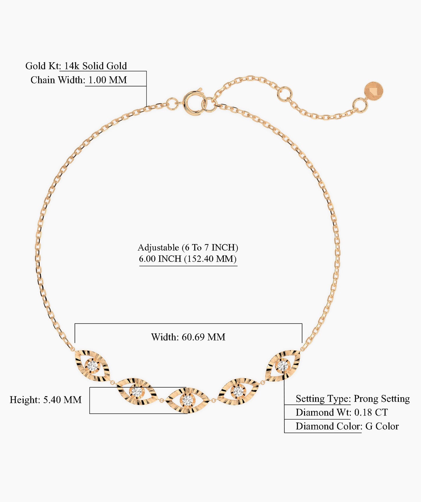 14K Gold Bezel Set Bracelet
