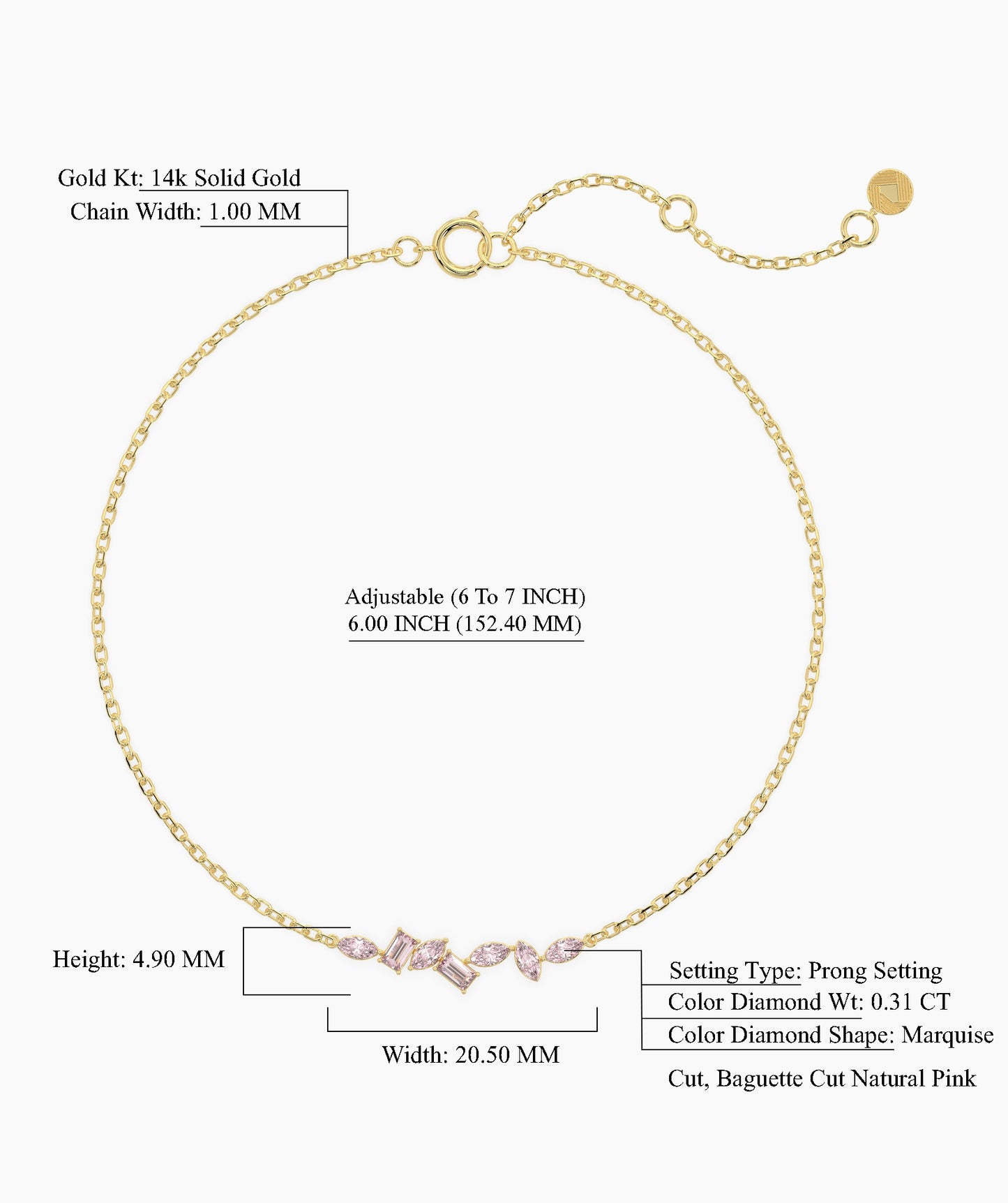 14K Gold Pink Diamond Bracelet
