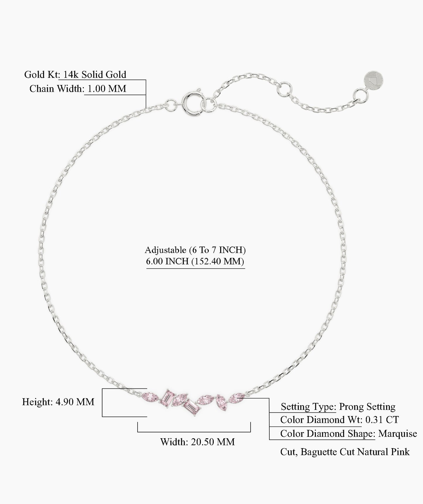 14K Gold Pink Diamond Bracelet