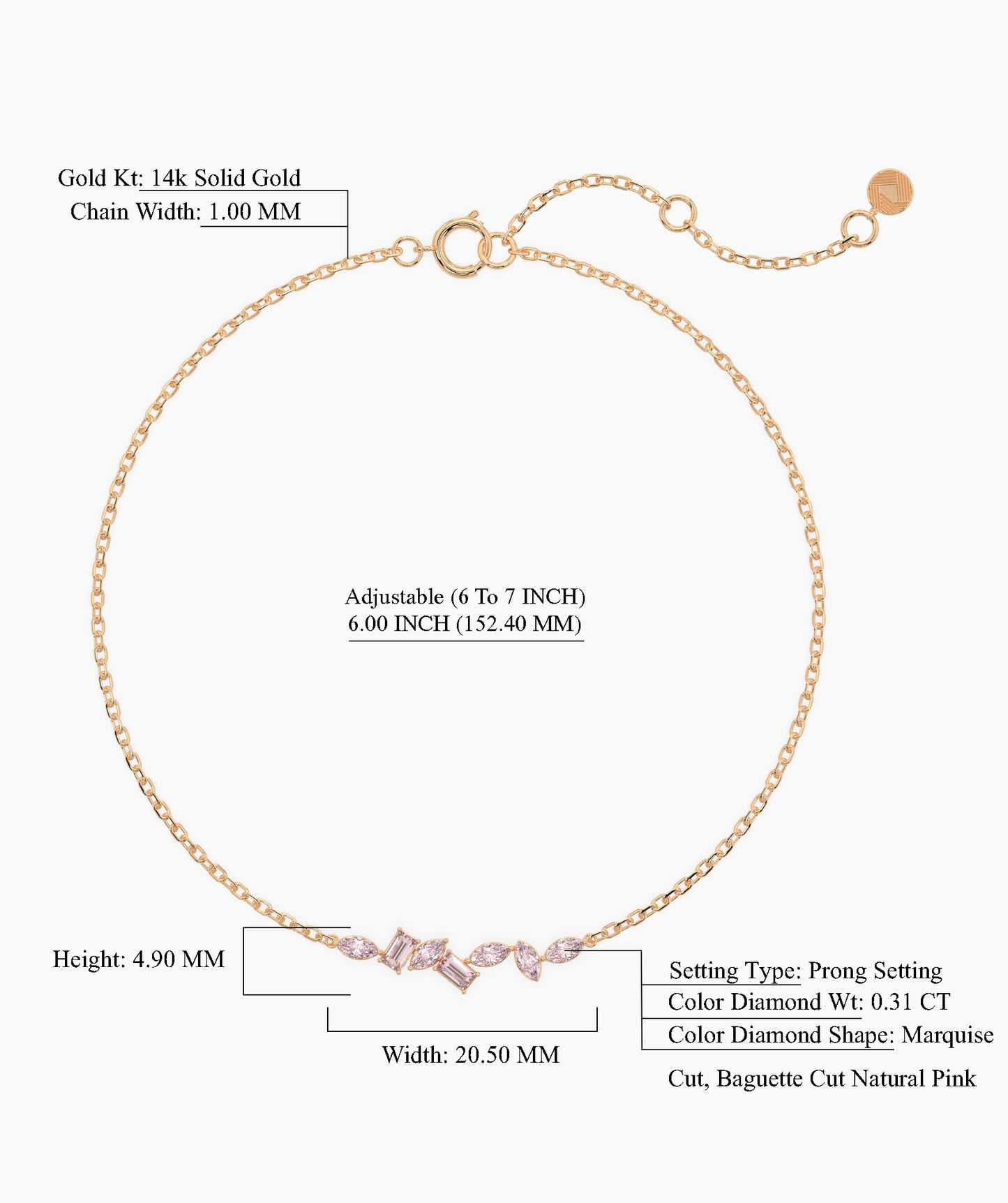 14K Gold Pink Diamond Bracelet