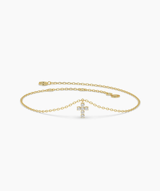 14K Gold Diamond Cross Bracelet