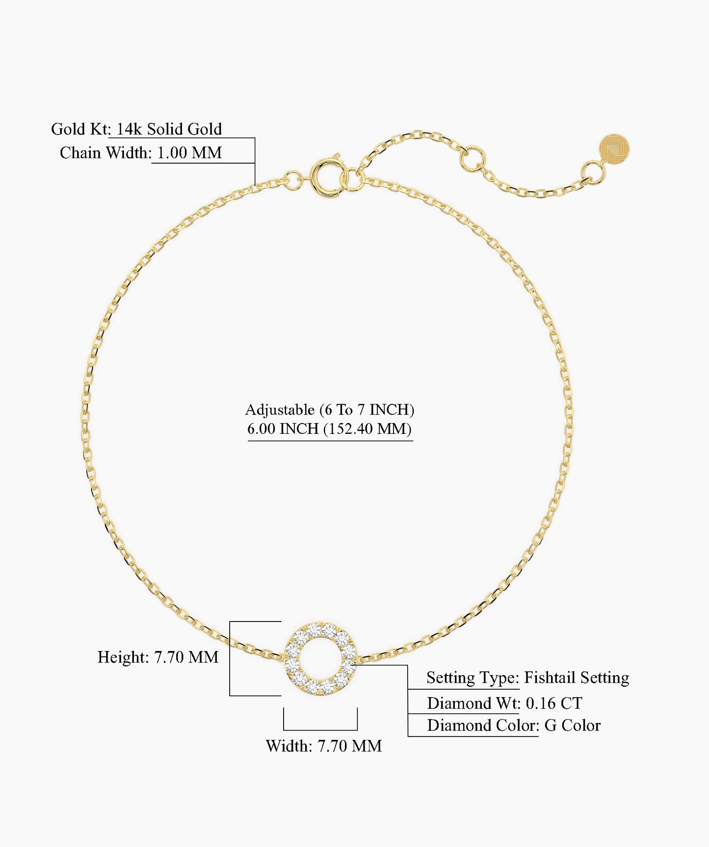 14K Gold Open Circle Bracelet