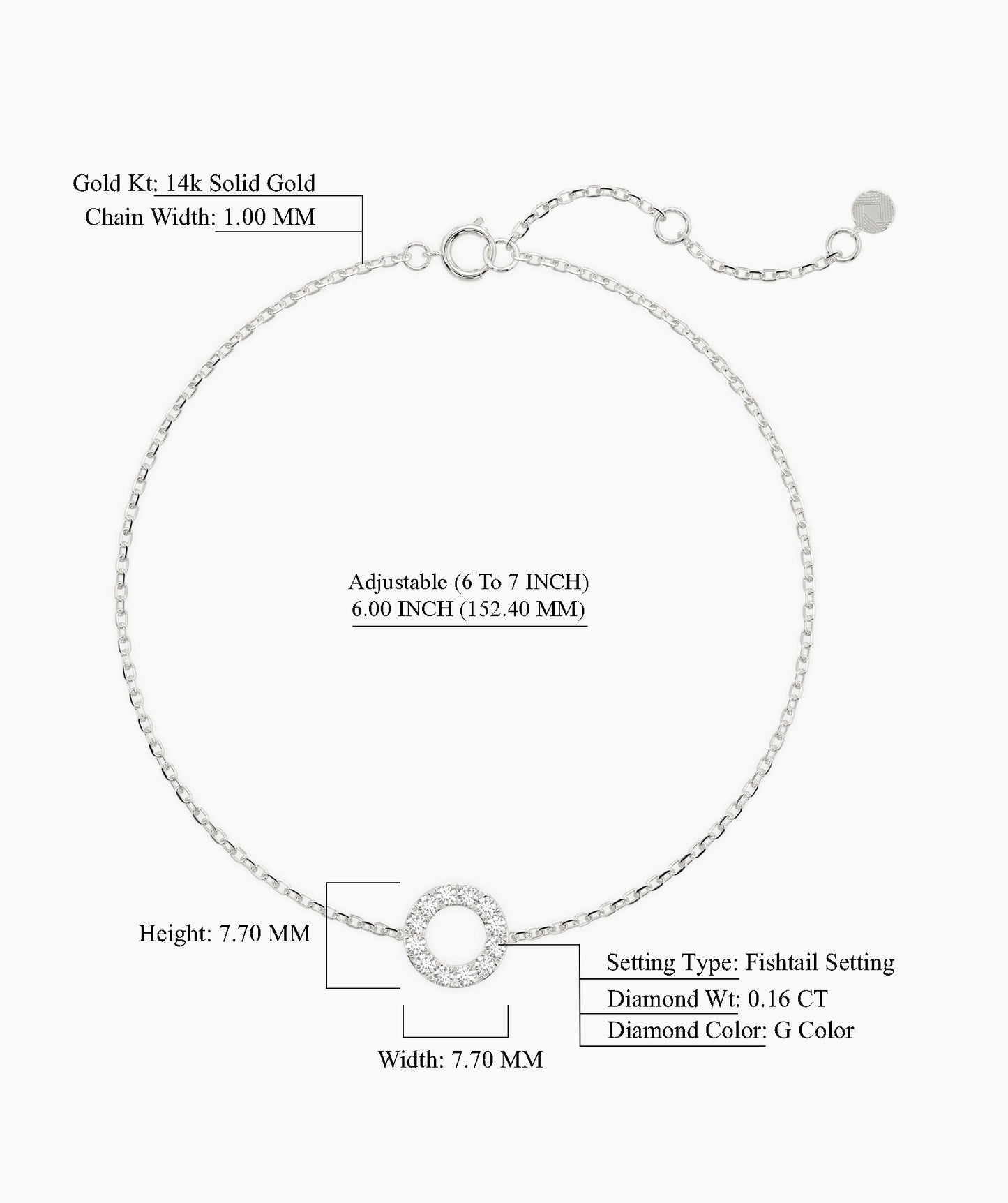 14K Gold Open Circle Bracelet