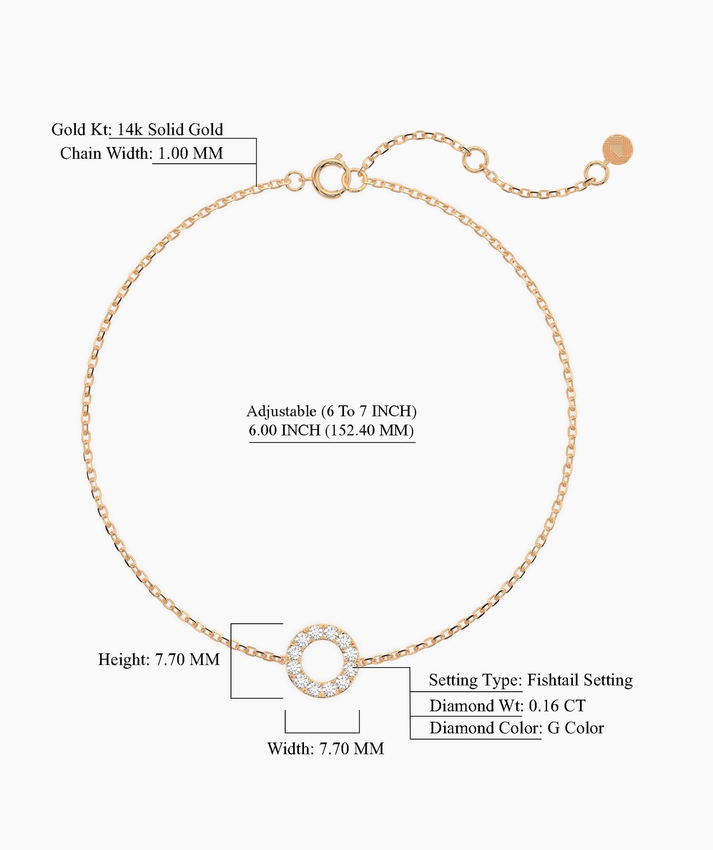 14K Gold Open Circle Bracelet