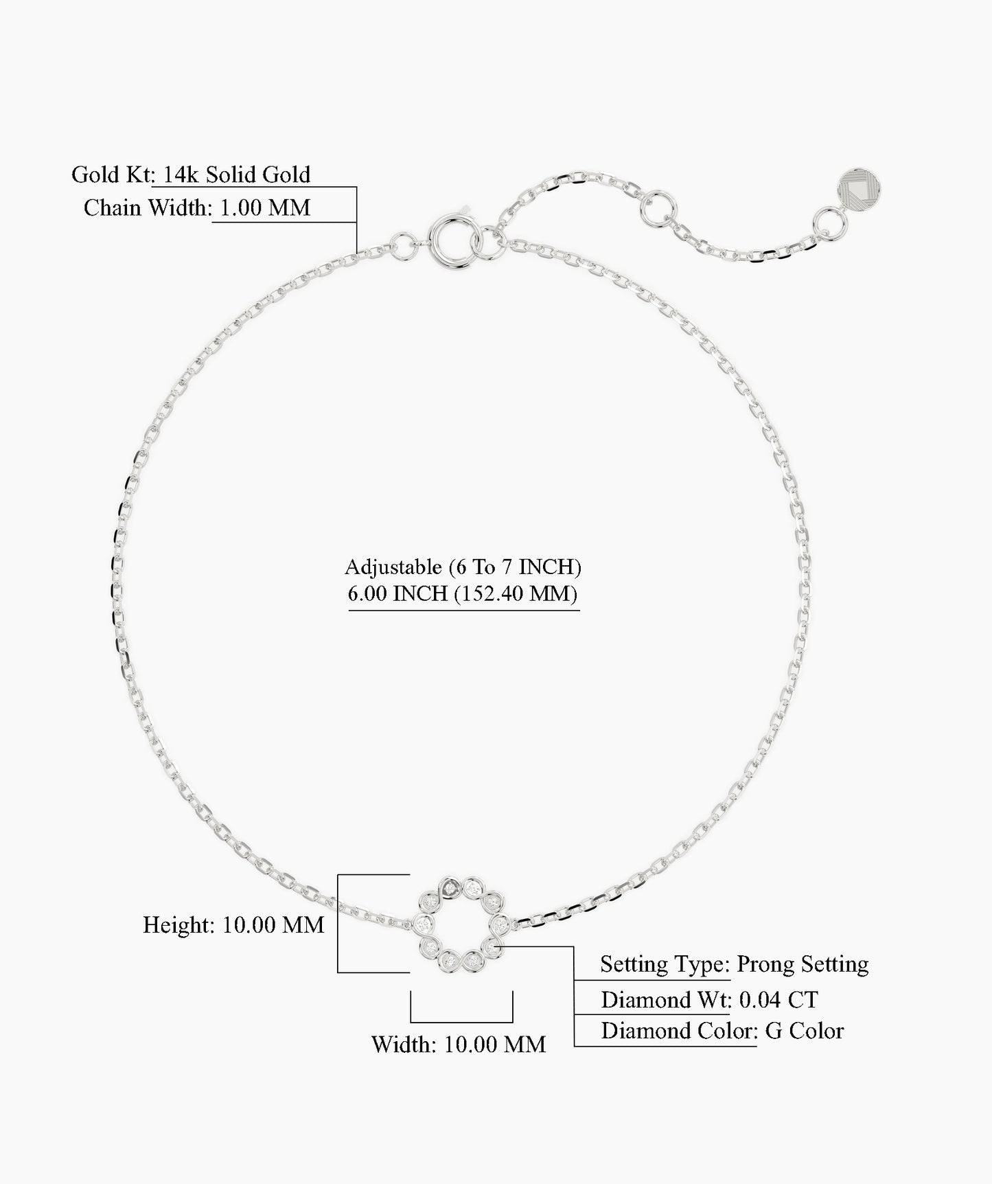 14K Gold Bezel Diamond Circle Bracelet