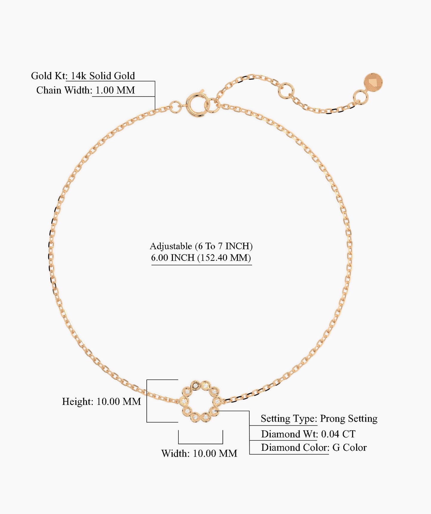 14K Gold Bezel Diamond Circle Bracelet