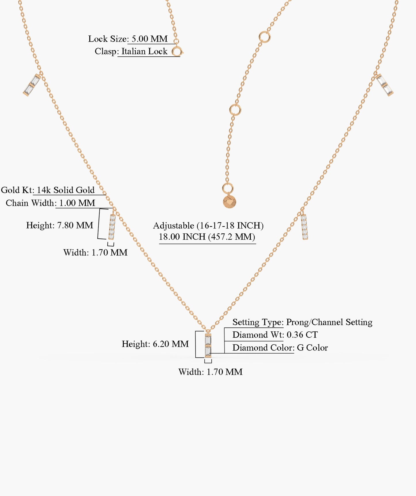 Luxury Linear Diamond Gold Necklace