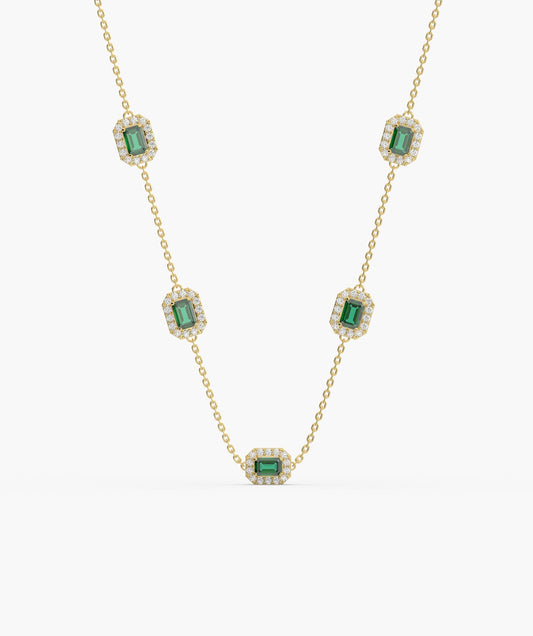 Emerald Elegance Station Necklace