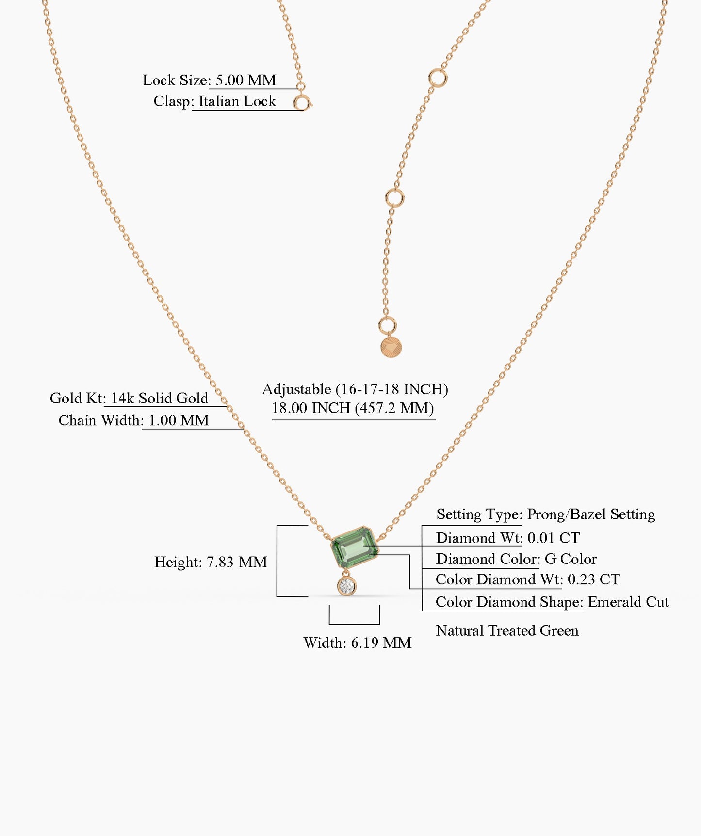 Emerald Cut Green Diamond Pendant Necklace