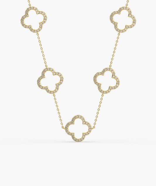 14K Gold Clover Chain Necklace