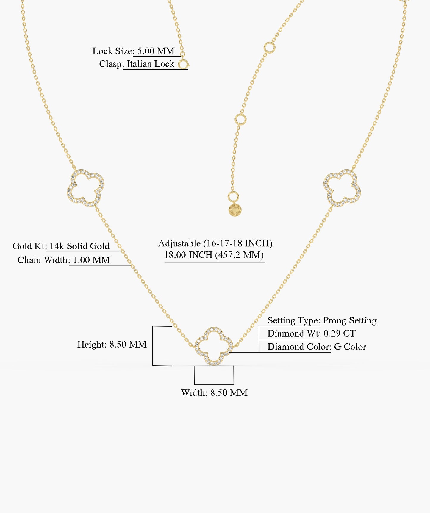 14K Gold Clover Chain Necklace