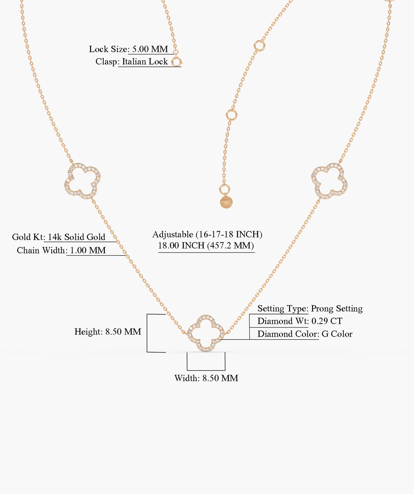 14K Gold Clover Chain Necklace