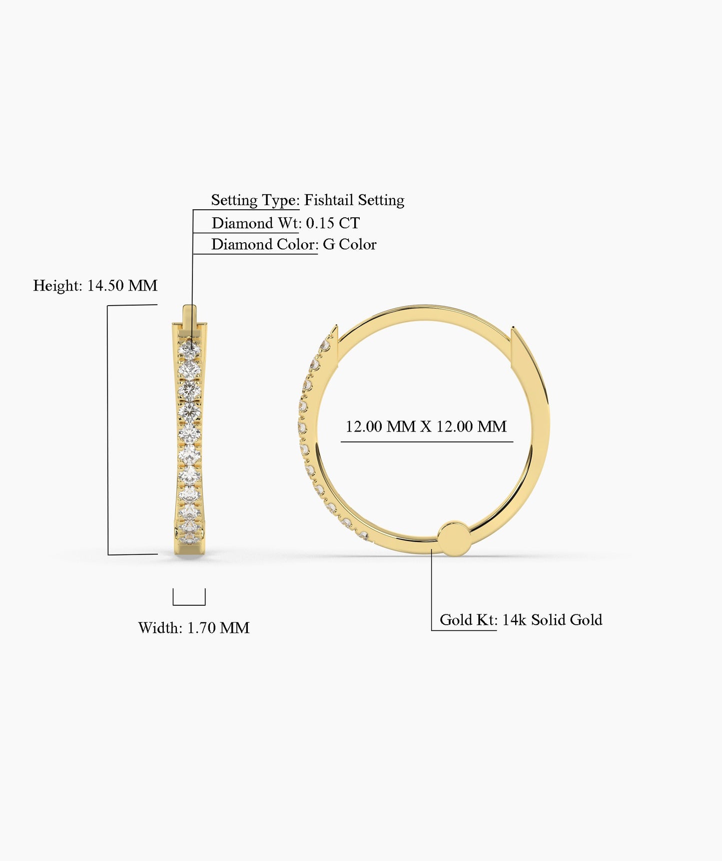 Diamond Row 14K Gold Hoop Earrings