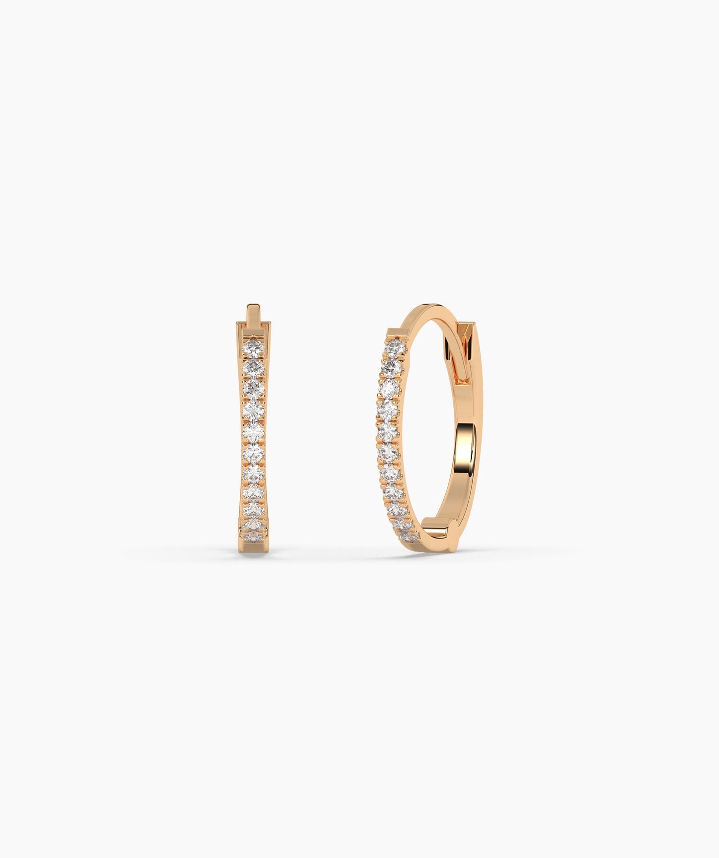 Diamond Row 14K Gold Hoop Earrings