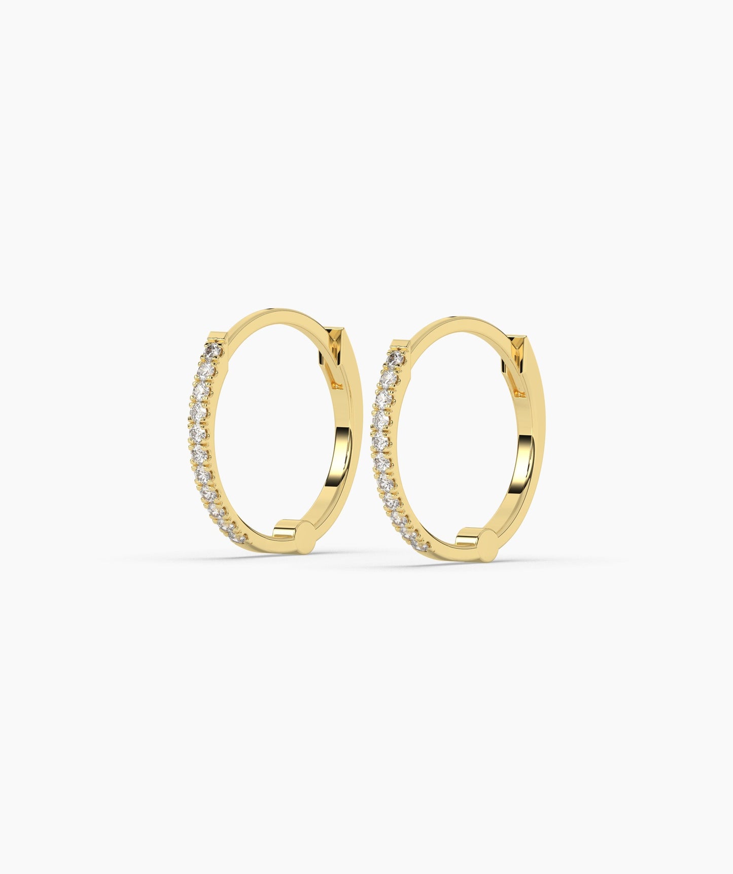 Diamond Row 14K Gold Hoop Earrings