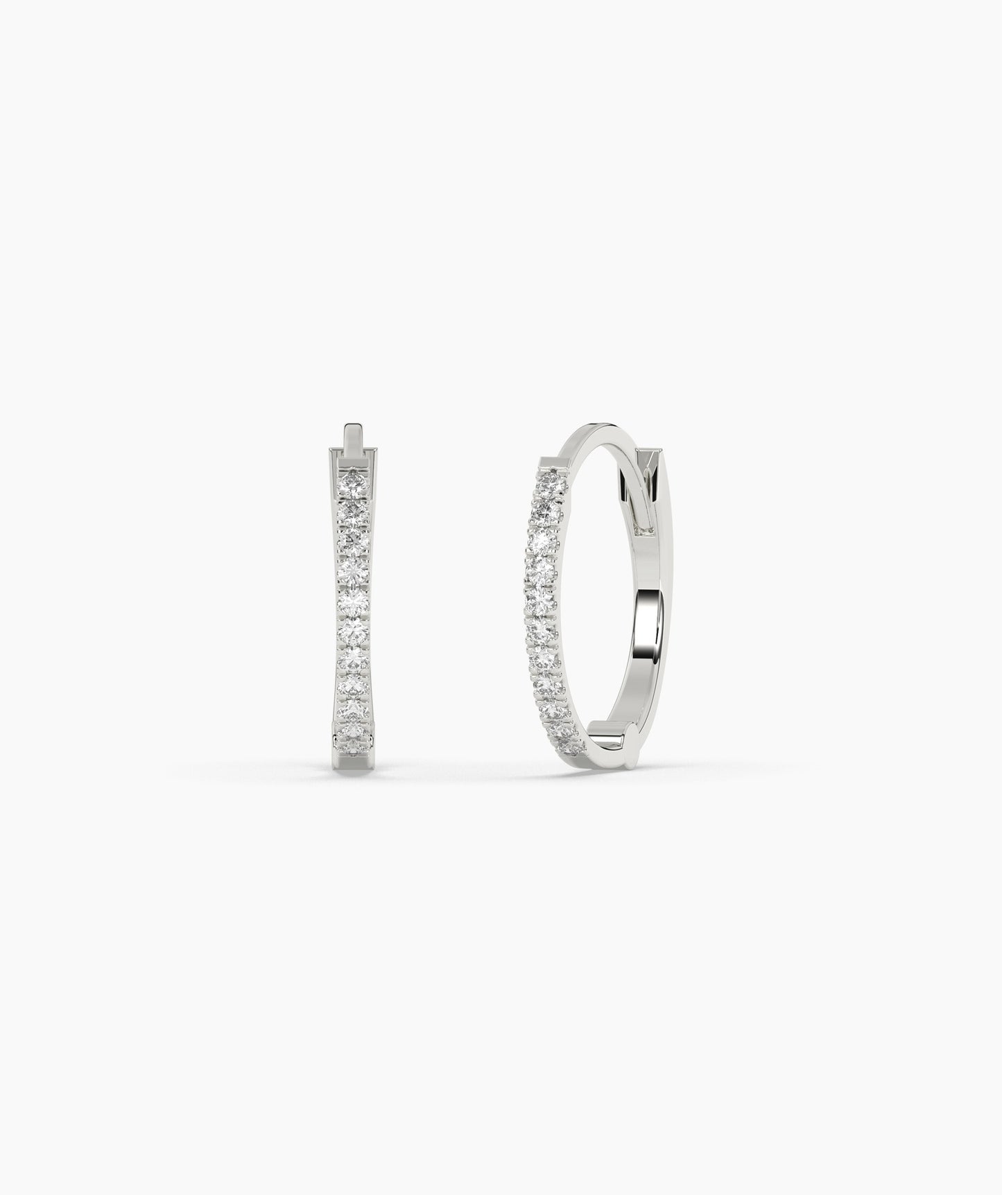 Diamond Row 14K Gold Hoop Earrings
