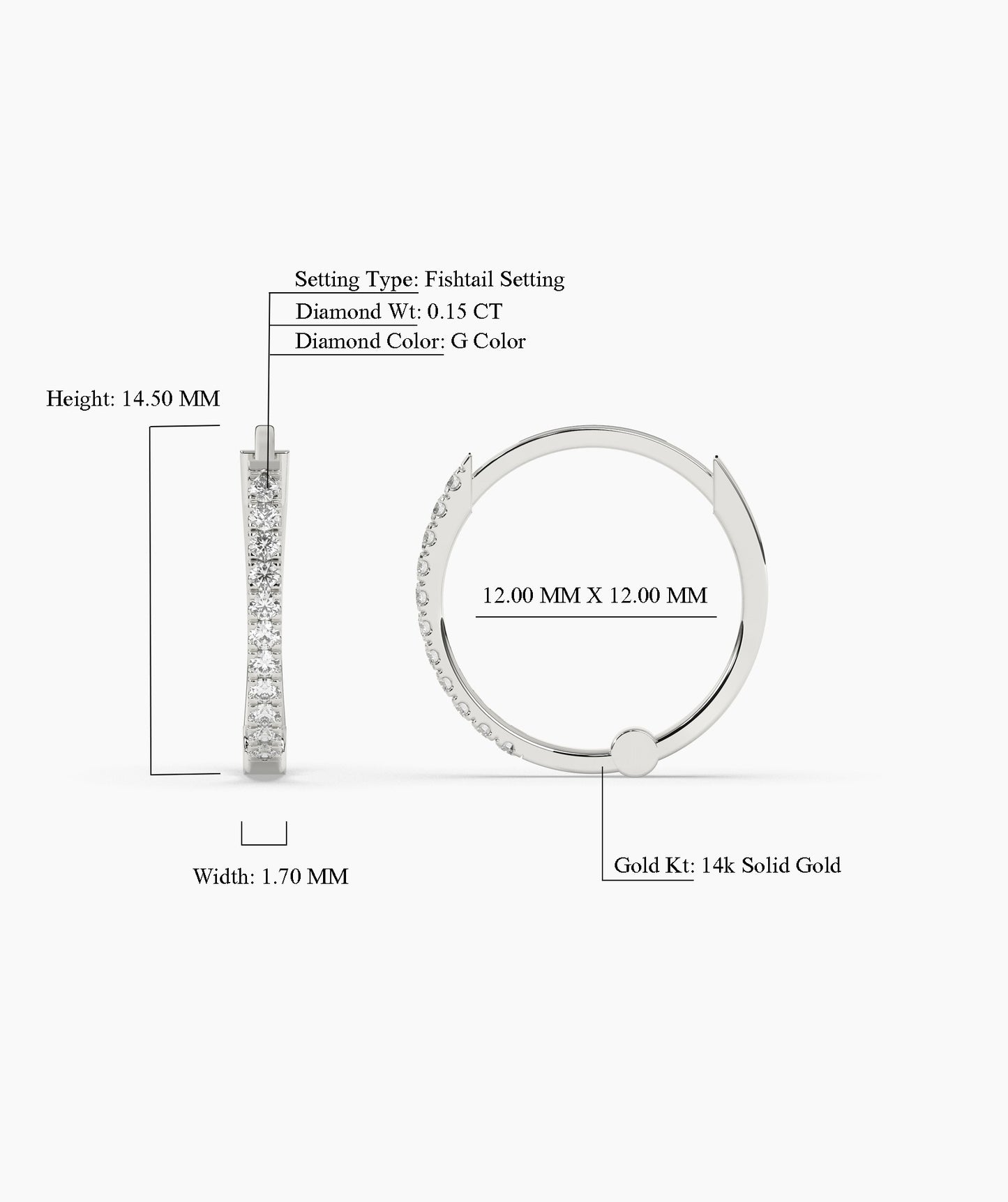 Diamond Row 14K Gold Hoop Earrings