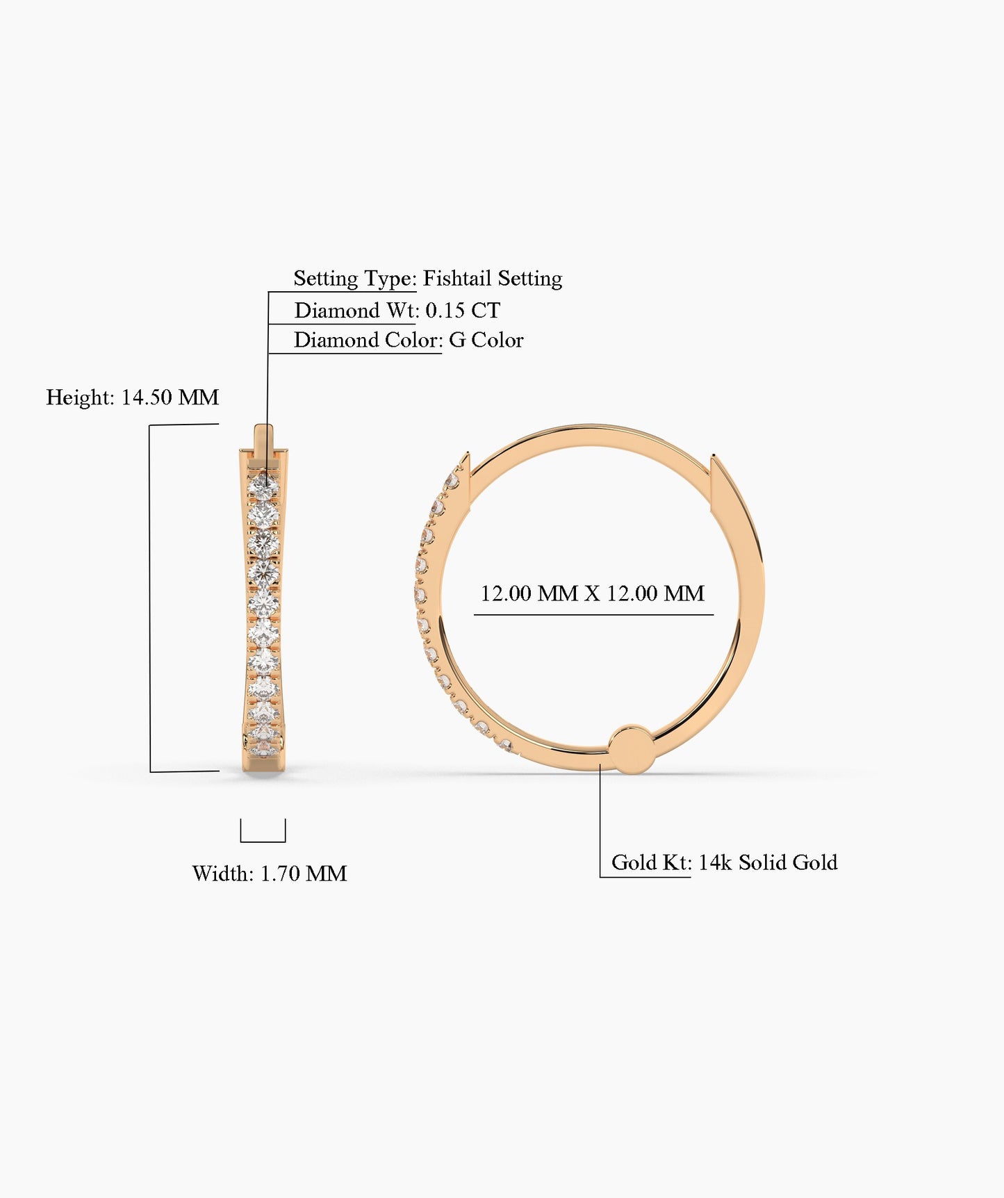Diamond Row 14K Gold Hoop Earrings