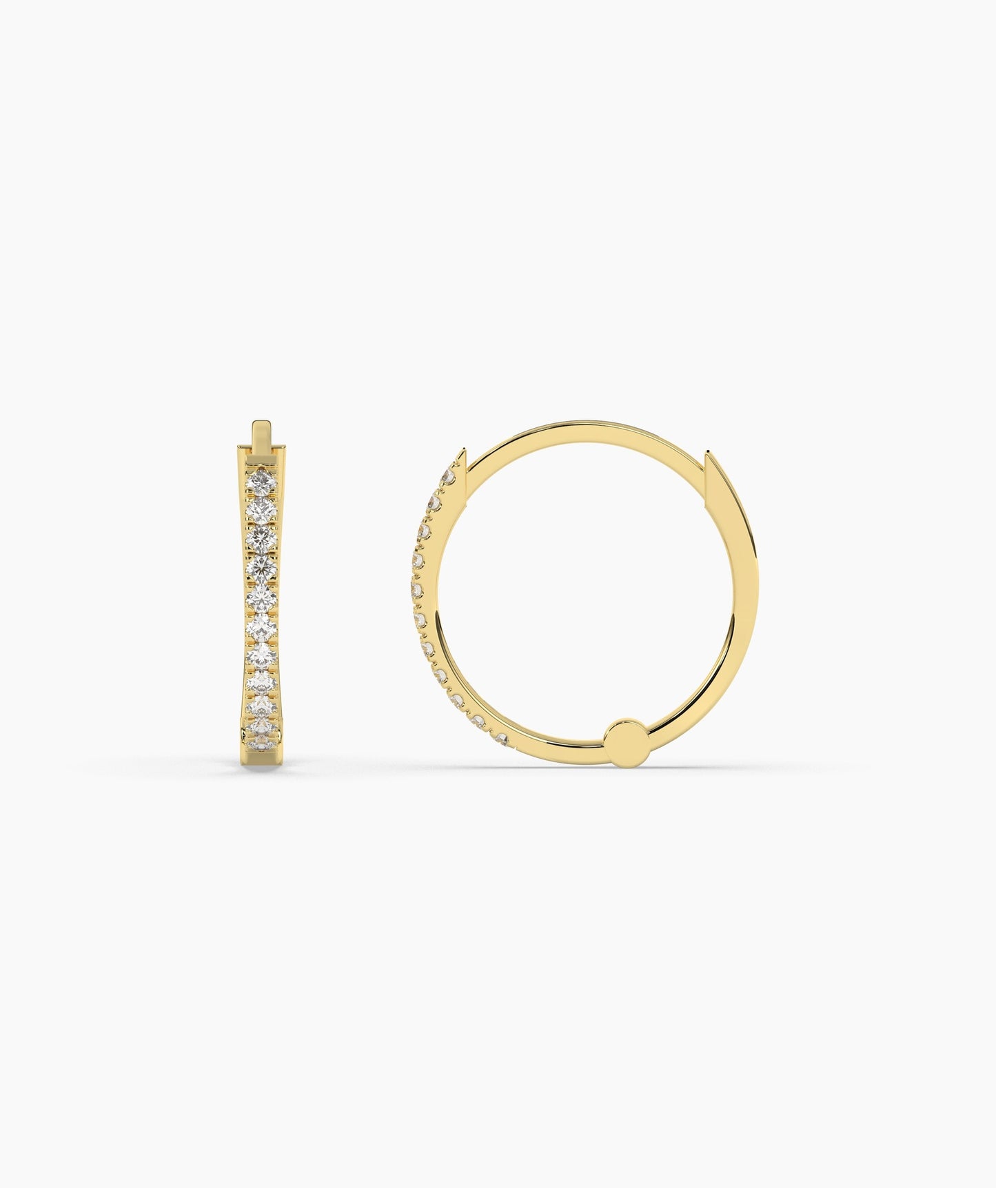Diamond Row 14K Gold Hoop Earrings
