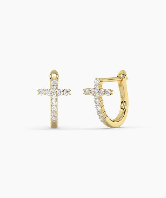 14K Gold Cross Hoop Earrings