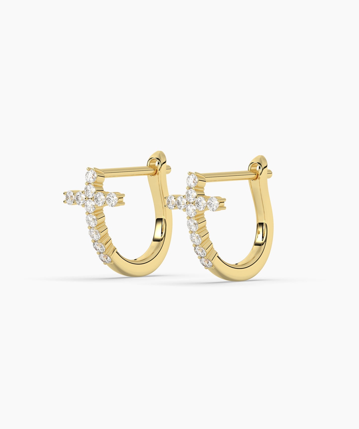 14K Gold Cross Hoop Earrings