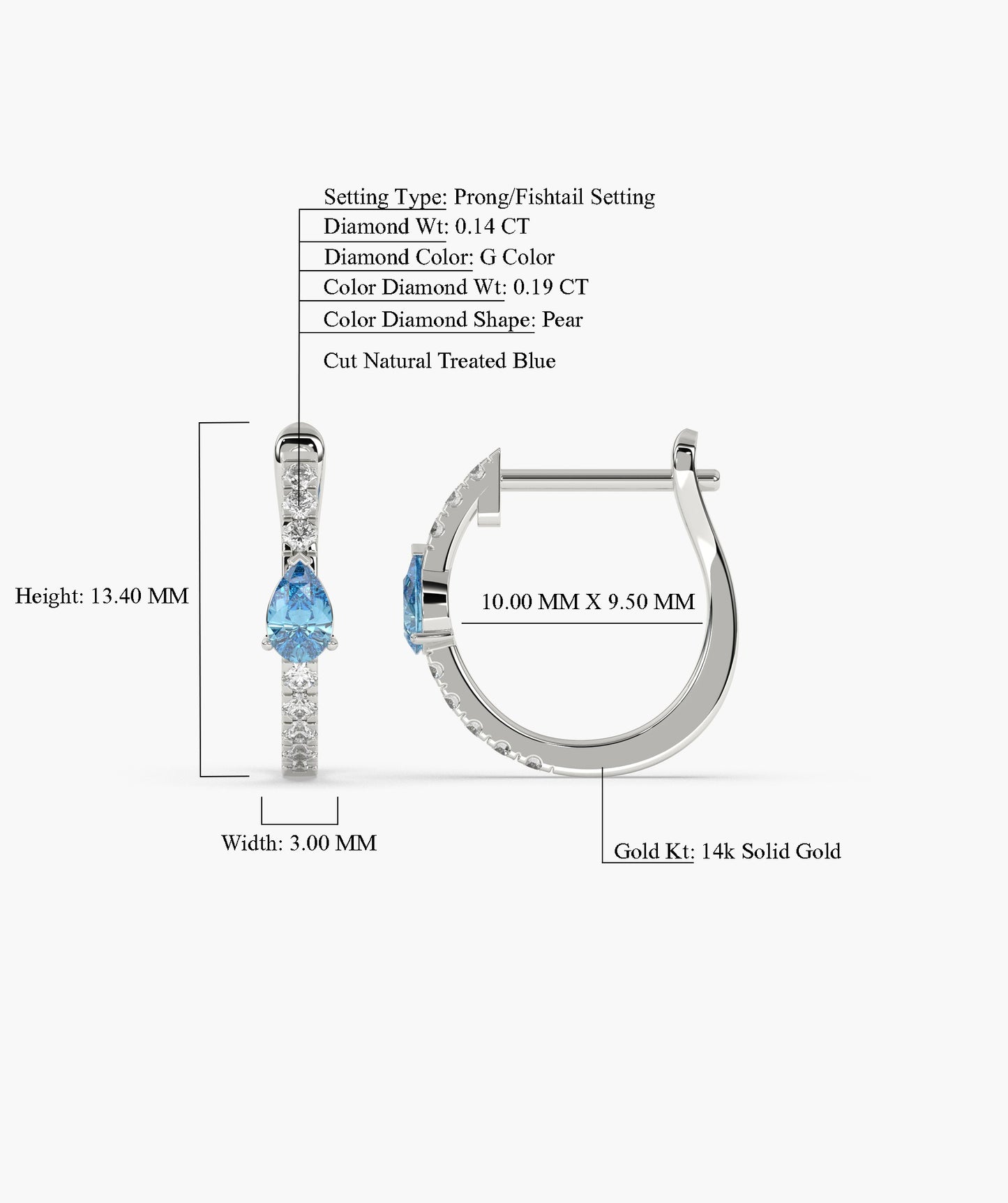 Blue Topaz Huggie Hoops Earrings