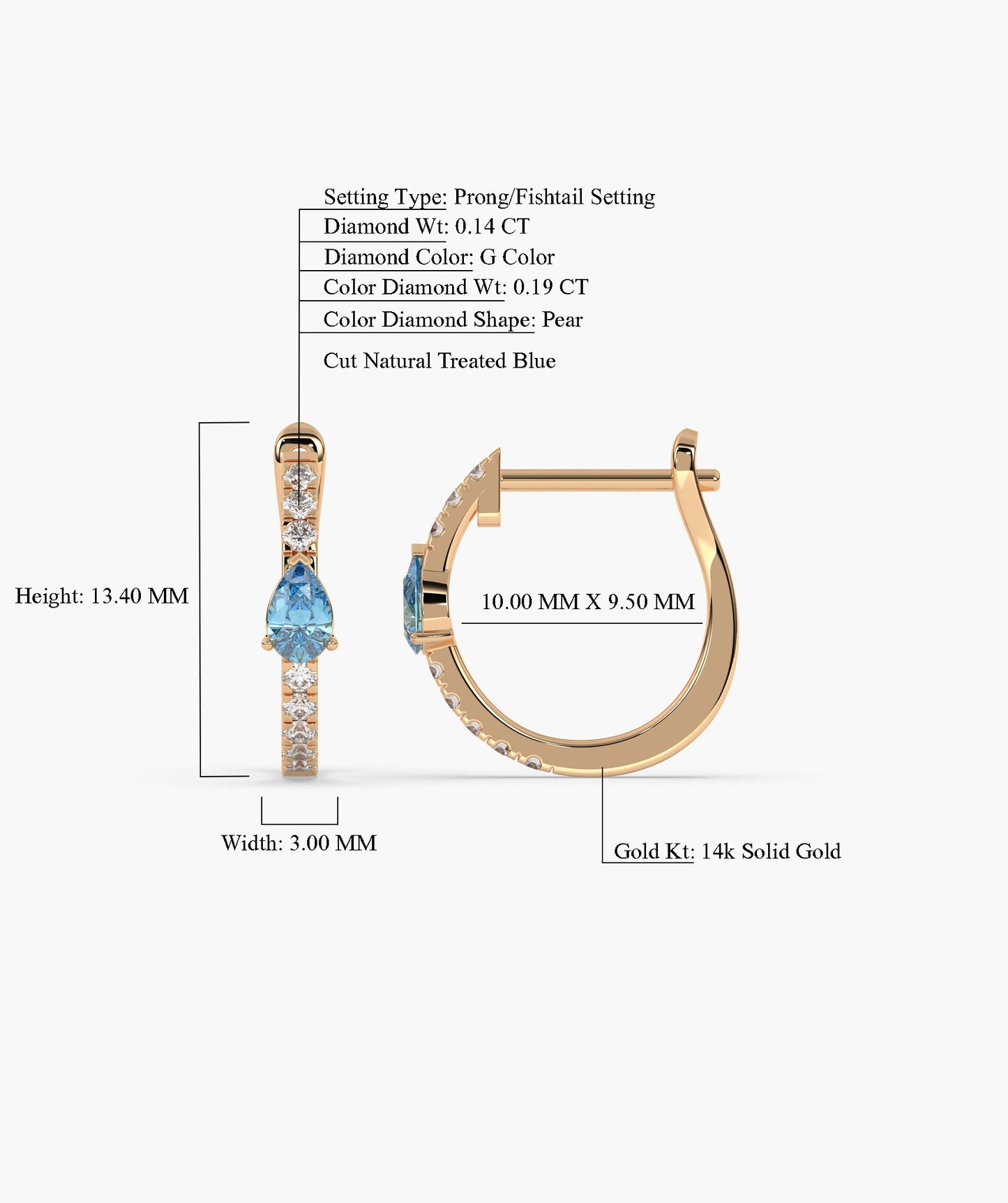 Blue Topaz Huggie Hoops Earrings
