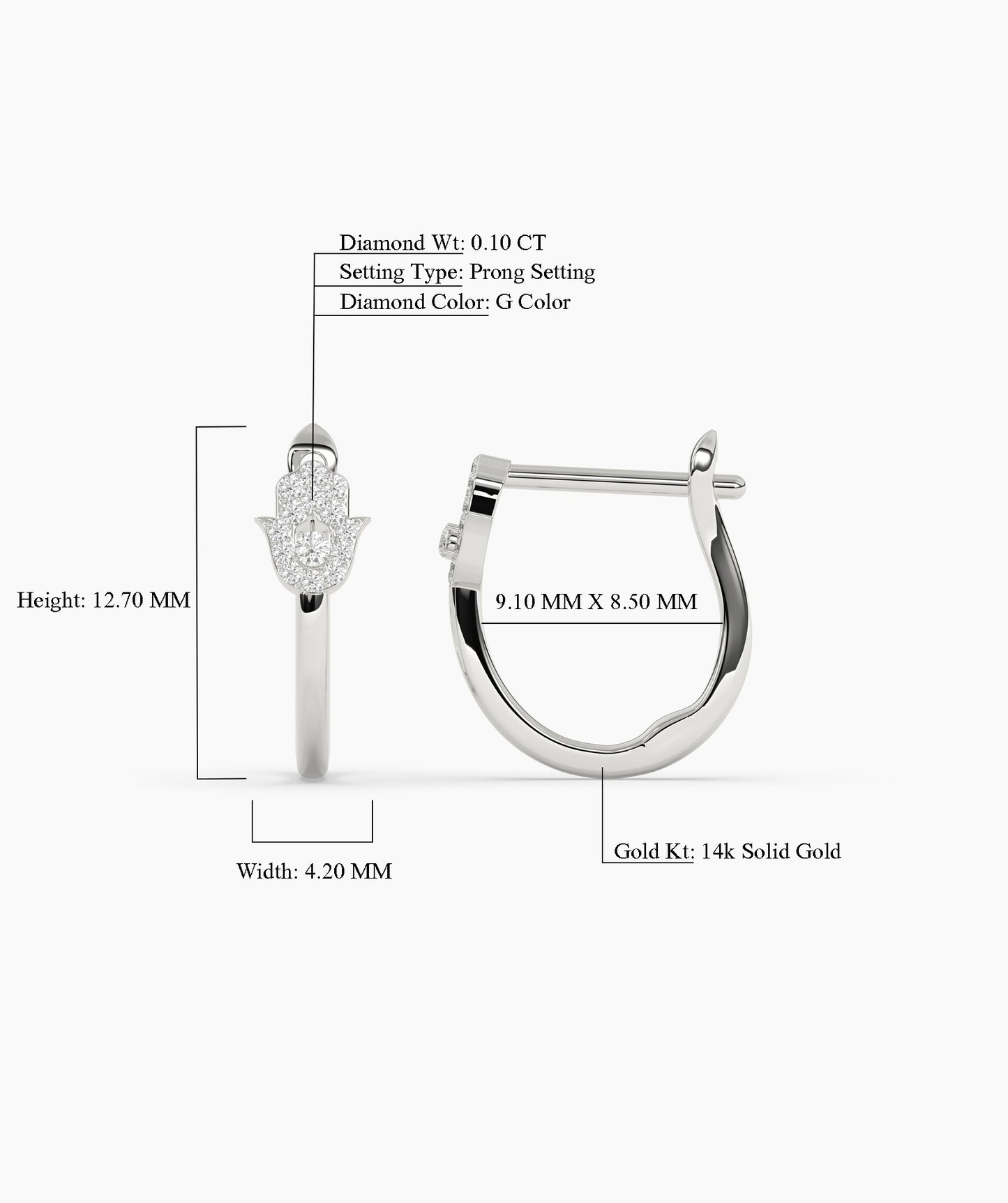 14K Gold Diamond Hamsa Huggie Earrings