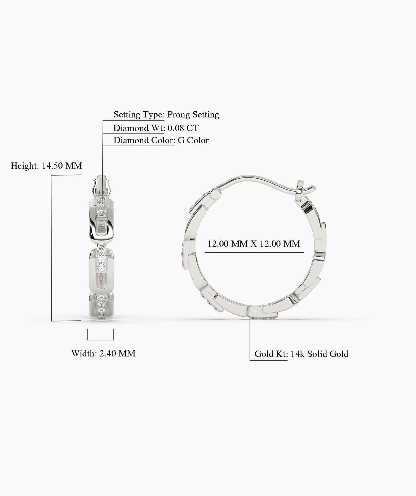 14K Gold Links Diamond Hoops