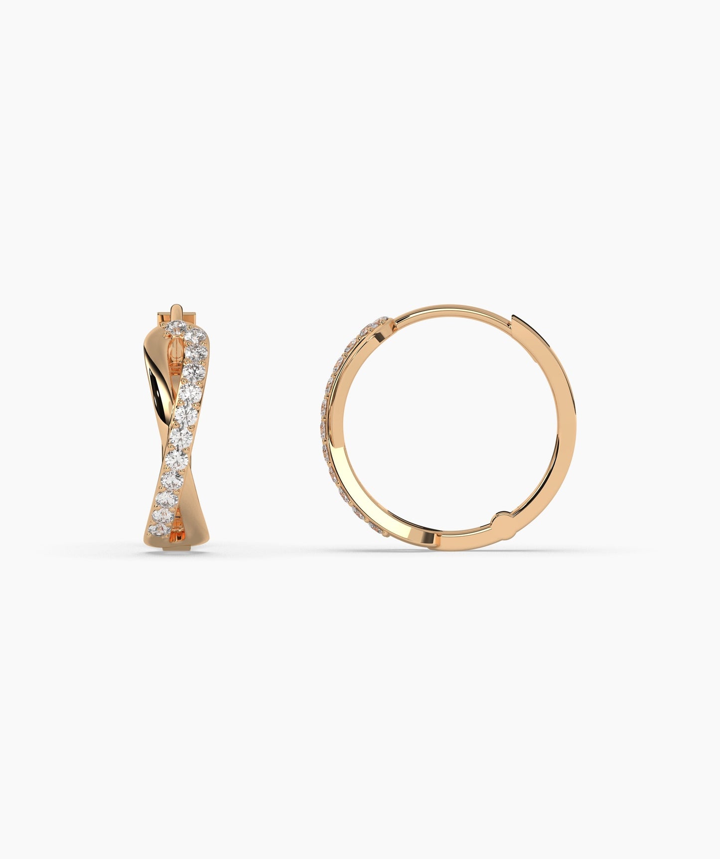 14K Gold Spiral Diamond Hoops
