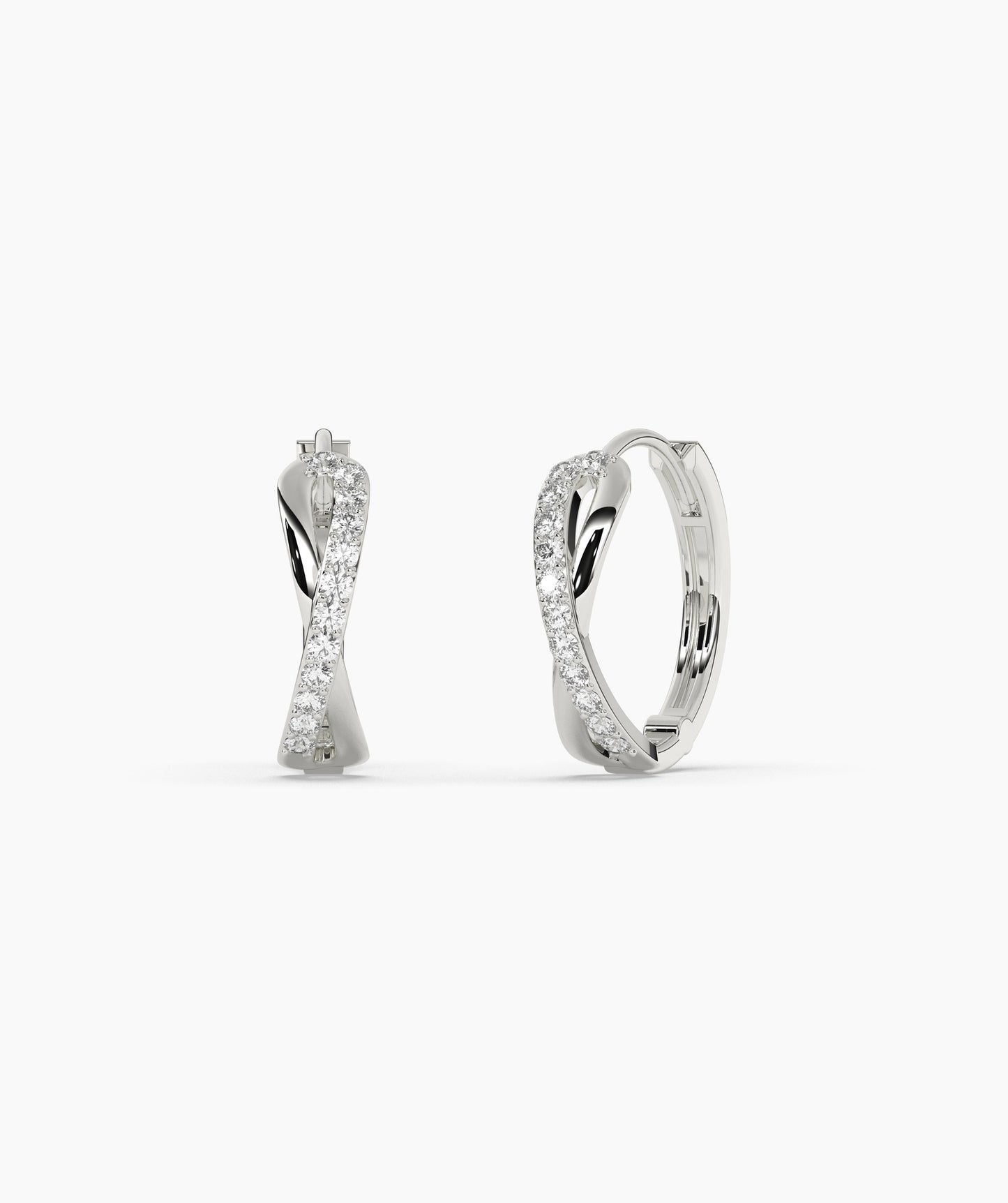 14K Gold Spiral Diamond Hoops