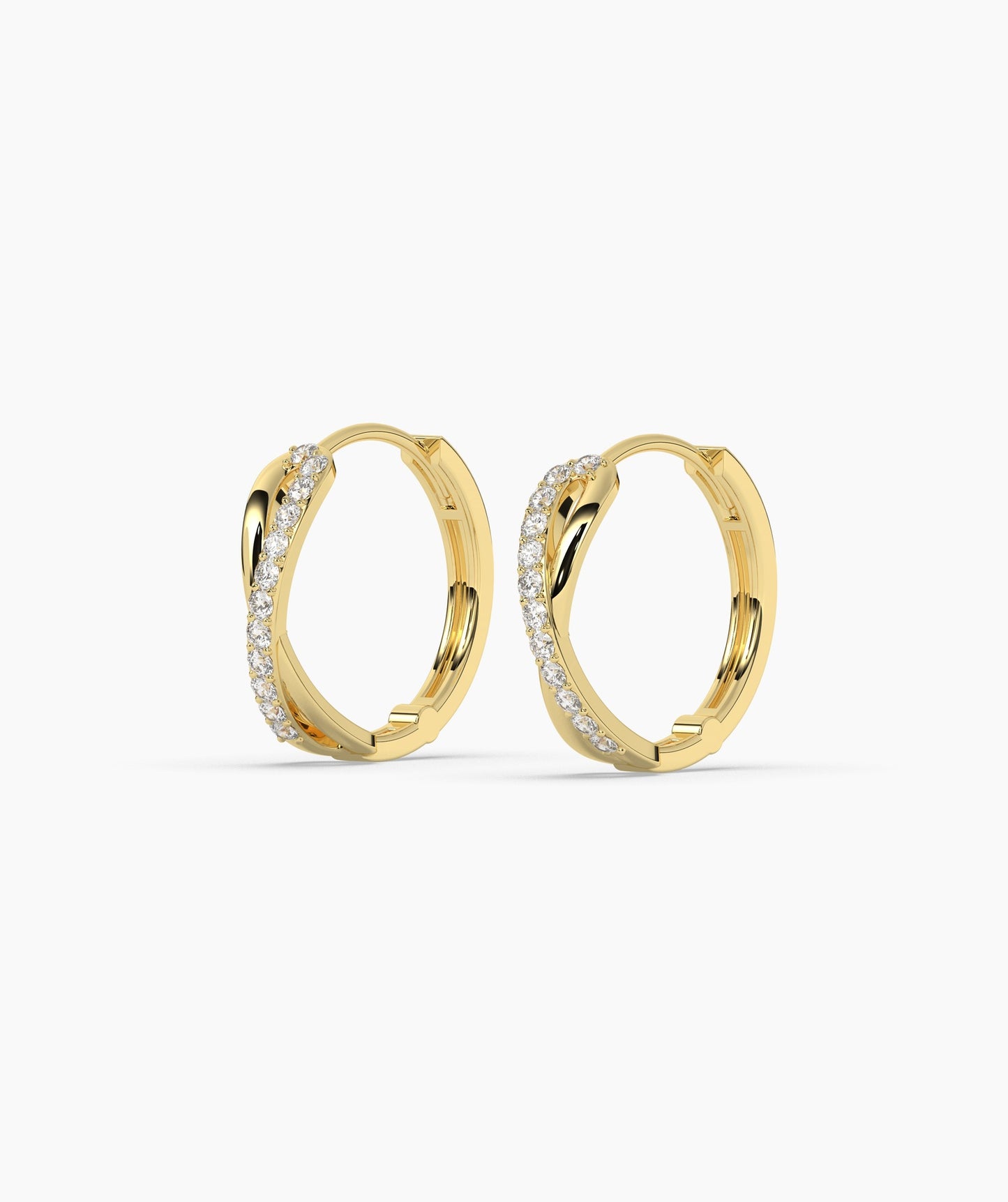 14K Gold Spiral Diamond Hoops
