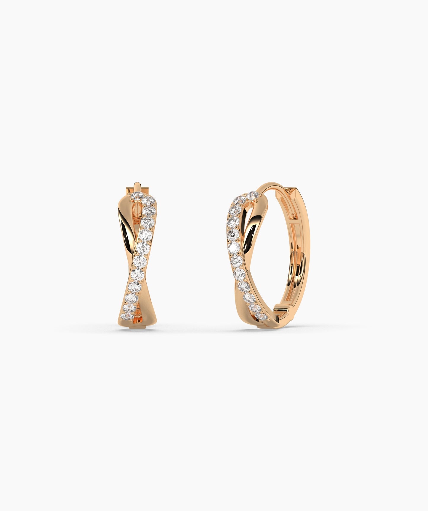 14K Gold Spiral Diamond Hoops