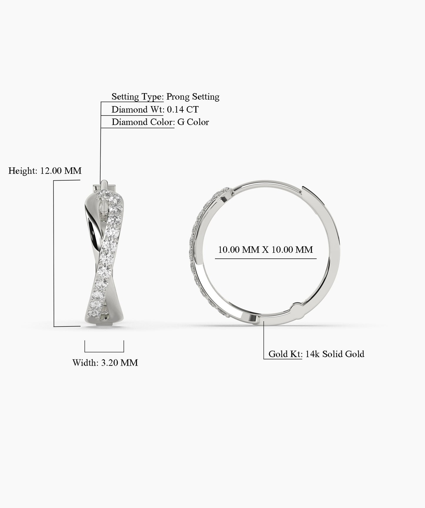 14K Gold Spiral Diamond Hoops