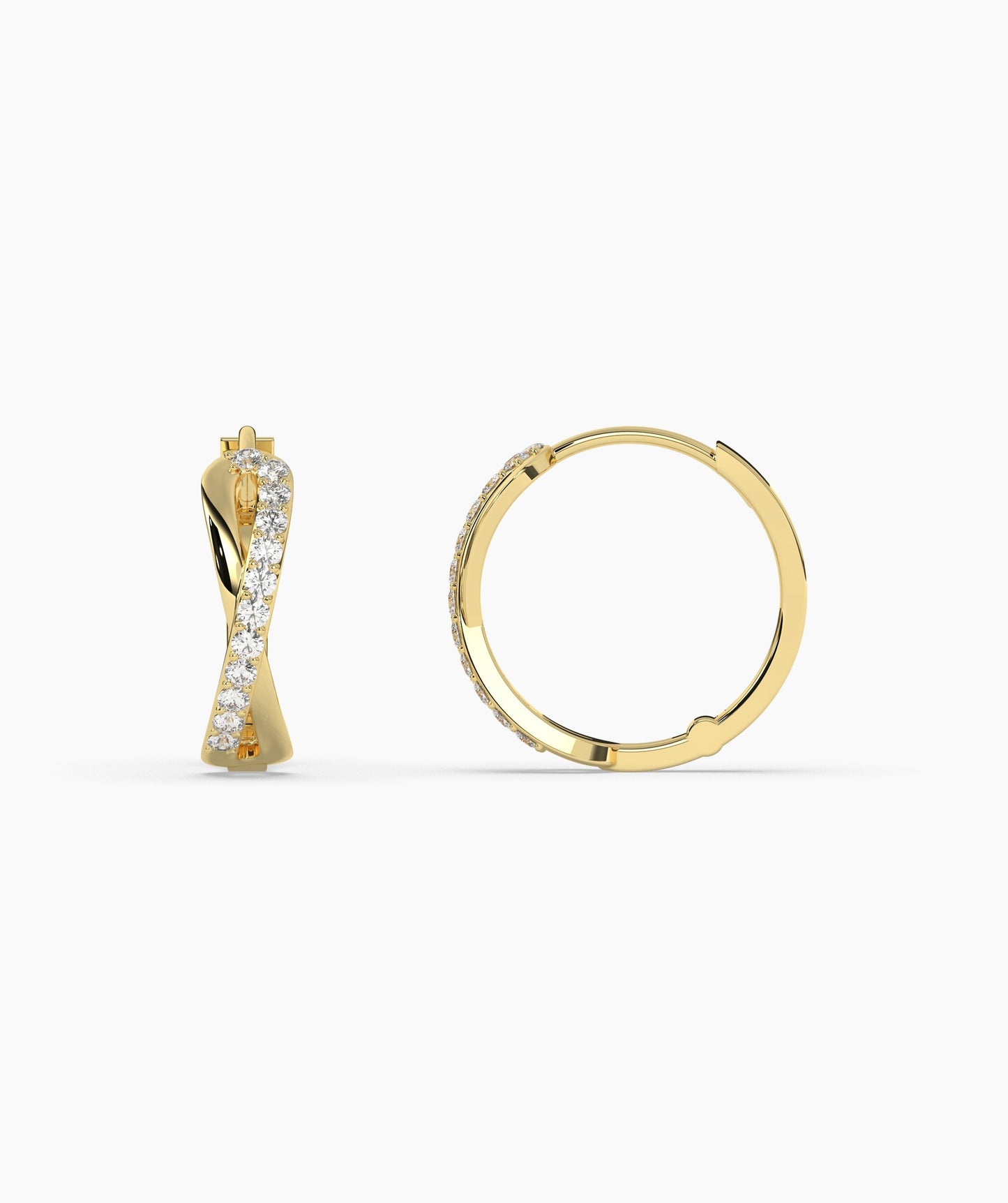 14K Gold Spiral Diamond Hoops