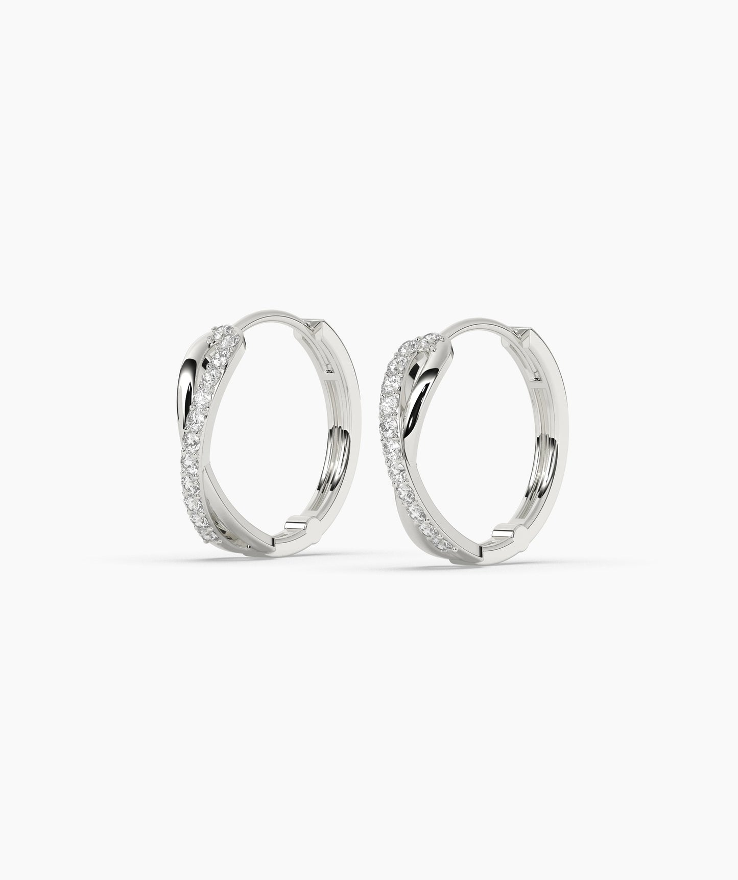 14K Gold Spiral Diamond Hoops