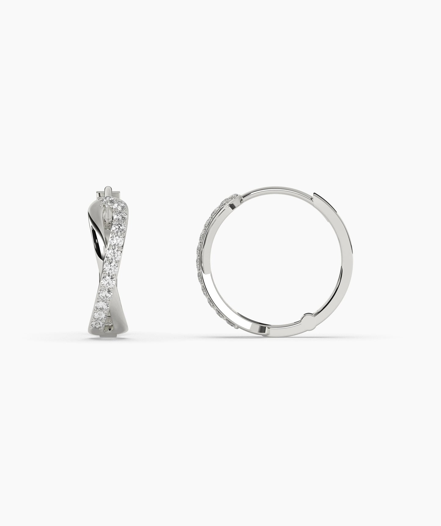14K Gold Spiral Diamond Hoops