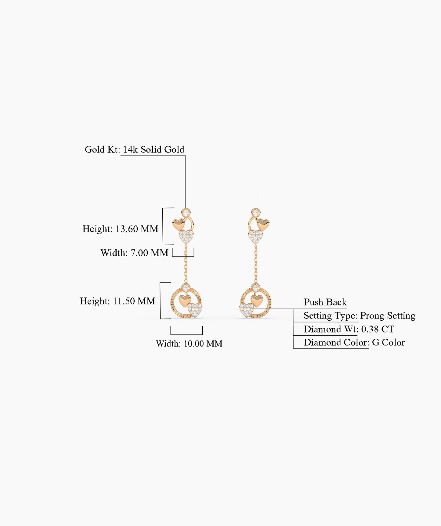 14K Gold Heart Charm Earrings