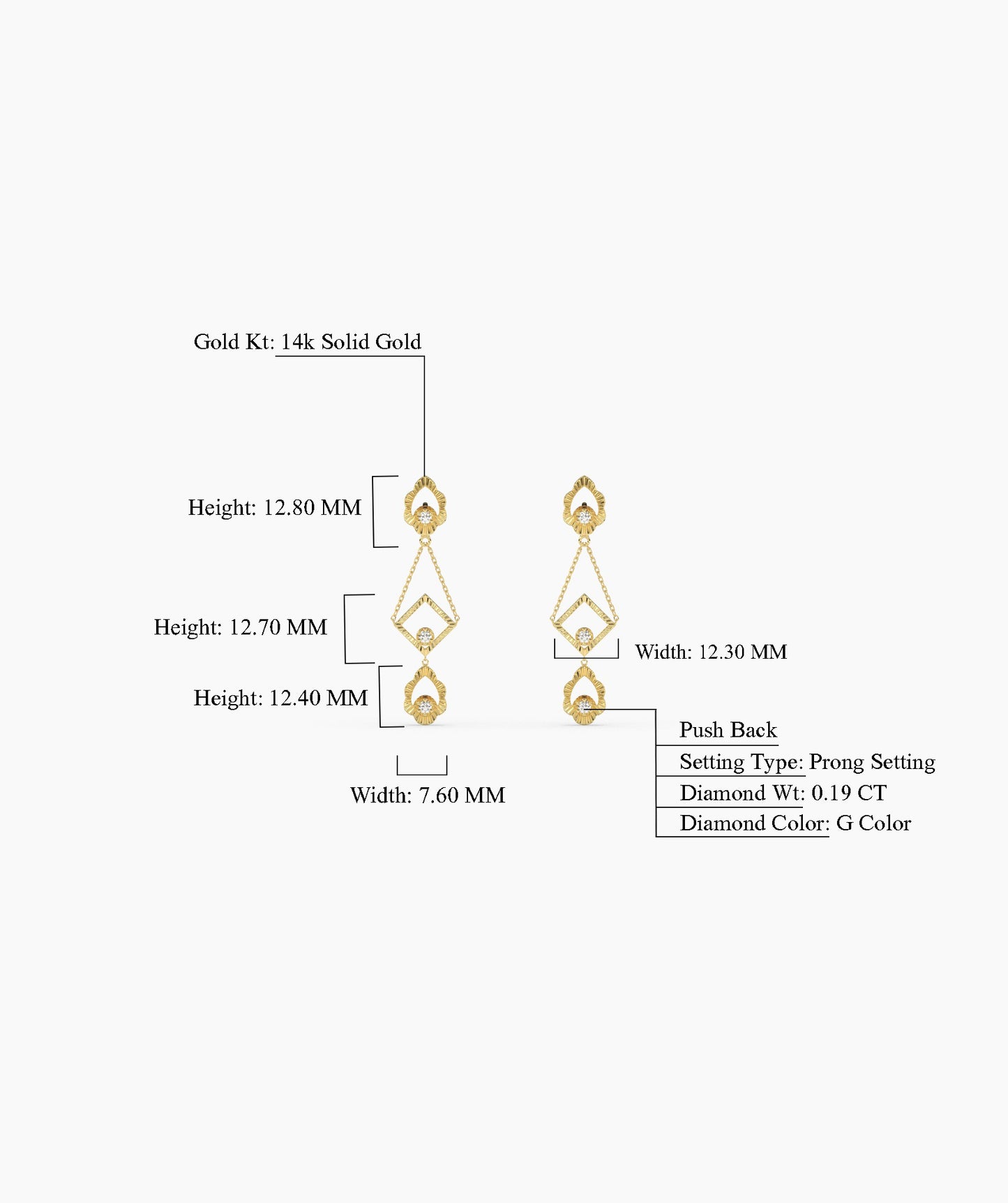 14K Gold Geometric Dangle Earrings