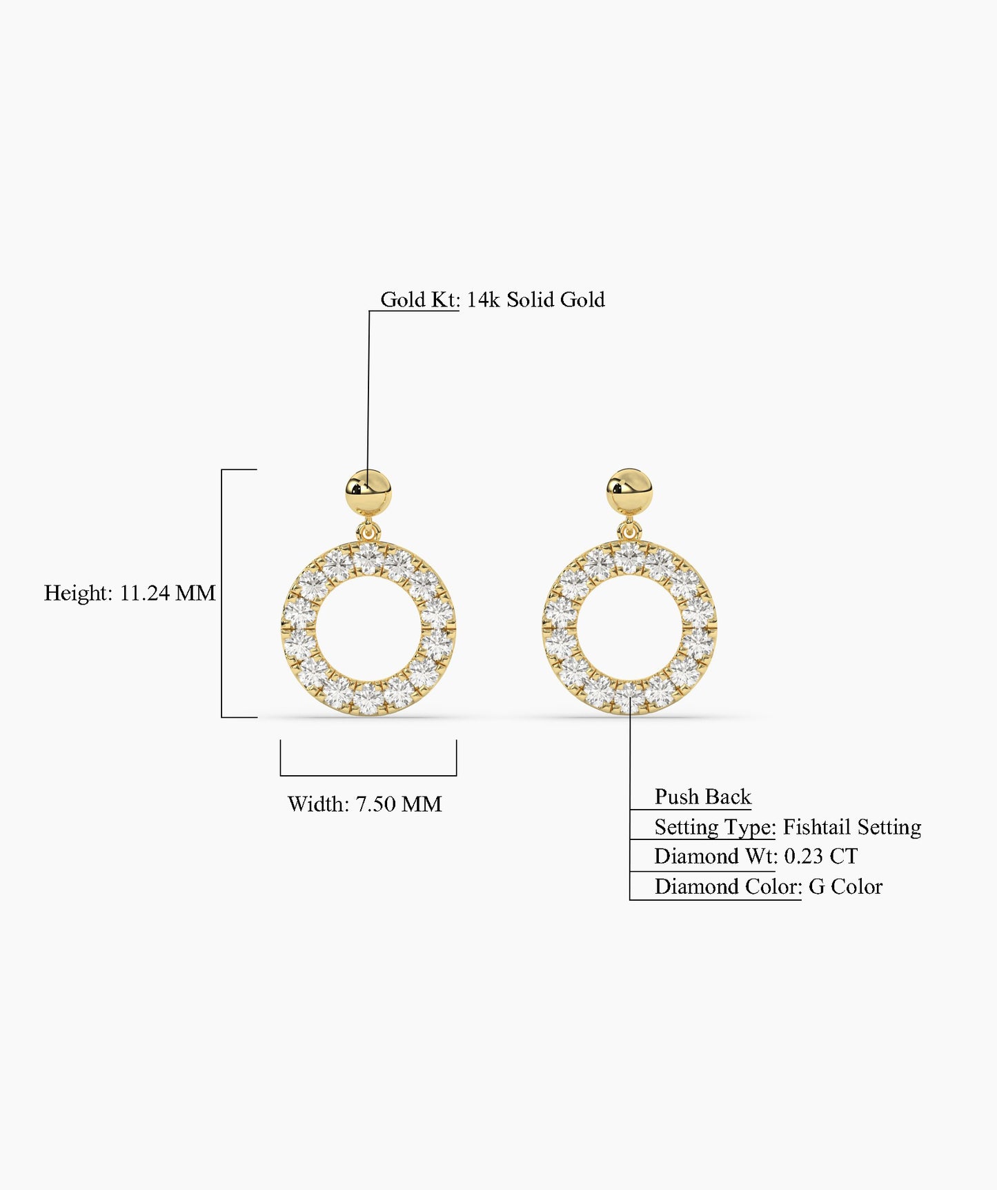 14K Gold Open Circle Diamond Earrings