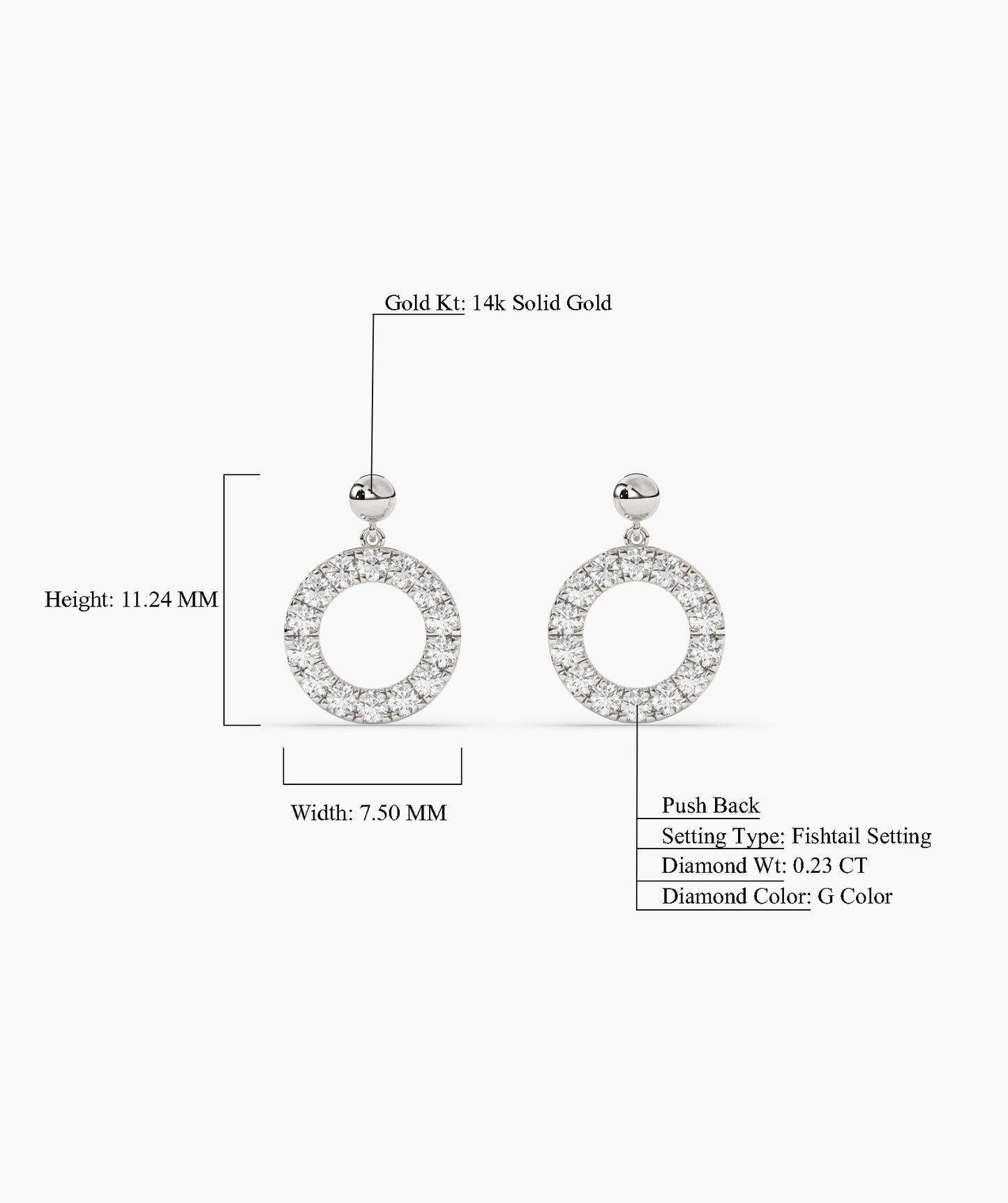 14K Gold Open Circle Diamond Earrings