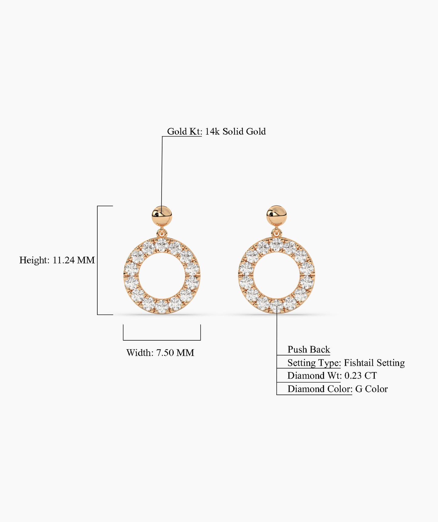 14K Gold Open Circle Diamond Earrings